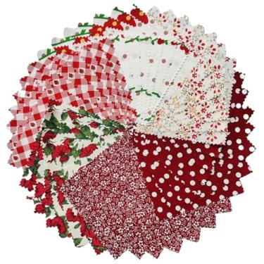 Imagem de Quadrados de tecido de colcha de algodão vermelho 12 x 12 cm, pacotes de pingentes de tecido floral rosa para meninas, quadrados acolchoados para patchwork e artesanato DIY (42 peças)