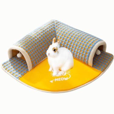 Imagem de Cama de túnel de coelho, tubos dobráveis 2 em 1, brinquedos com tapete removível para gatos, gatinhos, coelhos, porquinhos-da-índia, gatinhos, chinchila (azul, pequena)