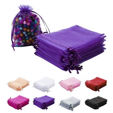 Imagem de MAZYPO 100 unidades de sacos de organza roxo 10 x 12 cm sacos de lembrancinha de festa de casamento sacos de presente de malha, bolsas de joias para festa, chá de bebê, natal, dia dos namorados, sacos de lembrancinha de doces