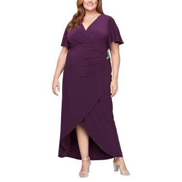 Imagem de S.L. Fashions Vestido feminino plus size longo longo com mangas esvoaçantes, vestido de convidada de casamento falso, Berinjela, 52
