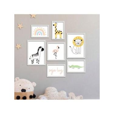 Imagem de Kit 7 Quadros Decorativos Placas Infantil Animais Seja Luz - Pri D'cor