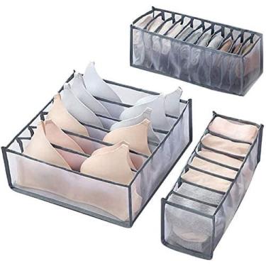 Imagem de Divisória de gaveta organizadora de roupas íntimas 3 conjunto, closet socks Bra Organizer 6&7&11 Cell Collapsible Cabinet Storage Boxes para Lingerie,
