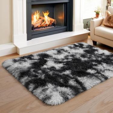 Imagem de KING DARE Tapete pequeno 5 x 7 cm para quarto, tapete de cabeceira macio antiderrapante para sala de estar, dormitório, tapete felpudo moderno, decoração de casa, estética para entrada, berçário