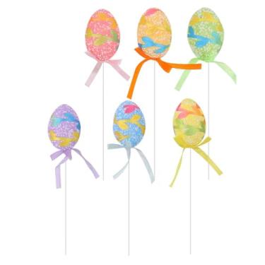 Imagem de Ovo de Páscoa de espuma colorida, decorações artificiais de hastes de ovo de Páscoa para decoração de centro de casa, enfeite de ovo de simulação de arranjo de flores (estilo 2)