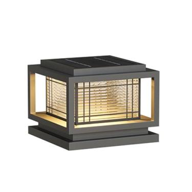 Imagem de CUTPOIY Tampas de poste solar ao ar livre luz moderna LED cerca deck lâmpada coluna coluna lâmpada exterior pilar luzes com iluminação de paisagem movida a energia solar preto quadrado impermeável, 25