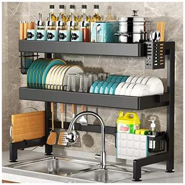 Imagem de AKALNNB Escorredor de pratos organizador de cozinha com 2 camadas sobre a pia, escorredor de pratos grande para cozinha, escorredor de pratos de aço inoxidável multifuncional para balcão de cozinha