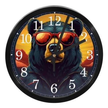 Imagem de LILINWAN Relógio de parede redondo Bear Retro operado por bateria silencioso sem tique-taque movimento de varredura capa de vidro para cozinha, quarto, escritório em casa, decoração de sala de estar