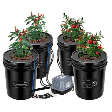Imagem de VIVOSUN Sistema de cultivo hidropônico DWC com kit de gotejamento superior, cultura em águas profundas de 5 galões, sistema de jardim por gotejamento recirculante com mangueira de ar multiuso, bomba