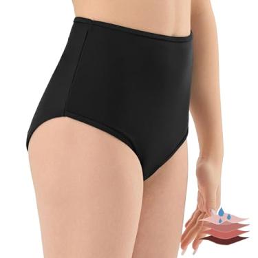 Imagem de Calcinha de biquíni à prova de vazamento para meninas e mulheres adolescentes – Roupa de banho preta de cintura alta, confortável e absorvente, P