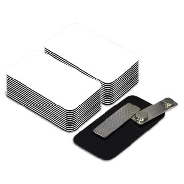 Imagem de Placas de identificação brancas – Pacote com 25, 3,8 cm x 7,6 cm, cantos arredondados, emblemas de plástico durável com suporte magnético para escritório e eventos – Emblemas All Quality