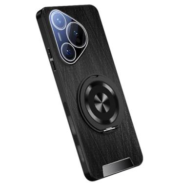 Imagem de LTLMYDAM Capa para Huawei Pura 70 Ultra/70 Pro/70 Pro+/70, capa de proteção de câmera de couro com anel giratório suporta sucção magnética montada no carro, preta, 70 Pro