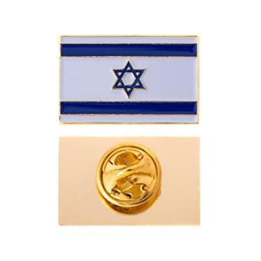 Imagem de Broche de lapela com bandeira de Israel esmaltado feito de metal chapéu de lembrança country masculino feminino patriótico (pino retangular), Bronze, Sem pedras preciosas