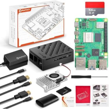 Imagem de Vemico Kit Rastech Raspberry Pi 5 16Gb Edição 64Gb Com Cooler Ativo, Fonte De Alimentação Usb-C 5.1V5A 27W, Placa Pi5 16Gb, Leitores Cartão 64Gb, Gabinete 5, Cabos Saída Micro Hd 4K Duplos E Manual