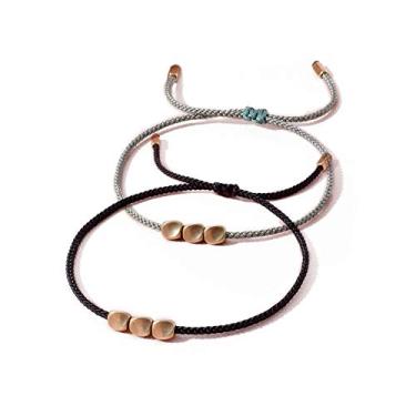 Imagem de OAIITE BALIBALI Pulseira de contas de cobre tibetana feita à mão Pulseira de corda da sorte Pulseira de corda feita à mão de algodão trançado contas de cobre para mulheres e homens