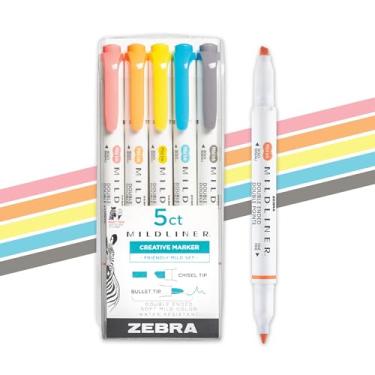Imagem de Zebra Pen Marcadores de ponta dupla Mildliner, pontas largas e finas, ideal para realce da Bíblia, sem sangramento, material escolar e material para professores, cores sortidas de tinta amigável