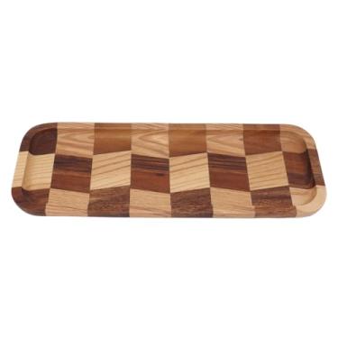 Imagem de Bandejas de Porção de Madeira Sólida, Bandeja de Nogueira do Padrão de Grade, Placa de Porção Retangular para Sobremesas de Pão de Sushi, Lanches de Frutas (32 * 12,5cm)
