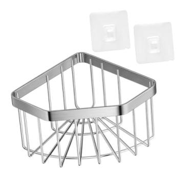 Imagem de IEUDNS Suporte de esponja de canto para pia, cesto suspenso, cabide para pano de prato, casa com adesivos, organizador versátil de escorredor de aço, Prata