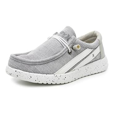 Imagem de Hurley Mocassins infantis de renda elástica, sapatos de lona para meninos e meninas - Confortável, durável, elegante - Tênis infantil moderno, sapatos de bico largo para uso diário, Cinza Multi, 13