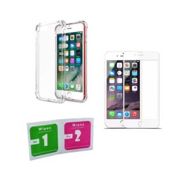 Imagem de Kit Capa Reforçada Iphone 7 Plus + 2 Pel. de Vidro 3D Branca - Yellow 