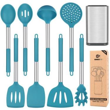 Imagem de Conjunto de utensílios de cozinha Bundlepro Silicone 8 unidades com aç