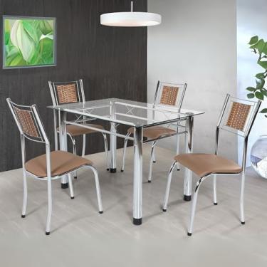 Imagem de Jogo de Cadeira Tubolar Aço Cromada e Junco para Mesa de Cozinha Sala de Jantar Moderna...