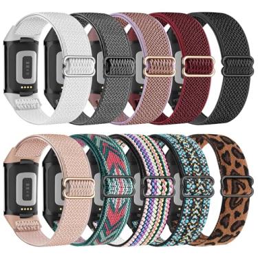 Imagem de Oanux Pacote com 10 pulseiras elásticas compatíveis com Fitbit Charge 6/Charge 5 para mulheres e homens, pulseiras de substituição para Fitbit Charge 5/Fitbit Charge 6