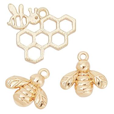 Imagem de Beebeecraft 1 caixa com 20 peças, banhado a ouro 18 K, pingentes de colmeia de abelha, moldura de colmeia, joias de latão com laço para colar, pulseiras, faça você mesmo
