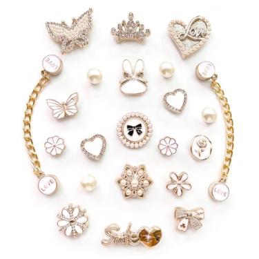 Imagem de BOAJUNWU Pingentes de sapatos brilhantes para mulheres e meninas, corrente feminina dourada para tamancos, joias de decoração de sapatos de designer fofos, joias de aniversário