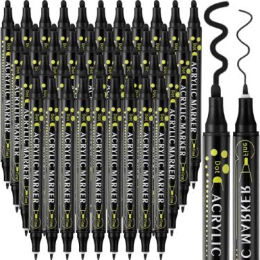 Imagem de Spakon 36 canetas de tinta acrílica de ponta dupla, marcadores de tinta acrílica permanente de ponta fina para pintura rupestre, vidro, madeira, ideal para artes e artesanato (preto)