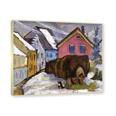 Imagem de NHLDZYH Moldura dourada champanhe. Quadros de pinturas famosas. (Cargas de palha) de Gabriele Münter. Impressão em tela. Quadros decoração de parede 40 x 48 cm