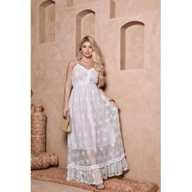 Imagem de Vestido Feminino Longo Branco Boho com Renda - Deeyaa Indiana, G, Bran