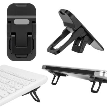 Imagem de 2 peças tamanho grande liga de zinco mini suporte dobrável para mesa, suporte de teclado de computador portátil com 2 ângulos ajustáveis, suporte invisível autoadesivo para laptop, mini laptop de