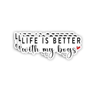 Imagem de (3 peças) Adesivo Life is Better with My Boys Citações Engraçadas Presente de Dia das Mães Papai Mamãe Menino Avô Adesivos para Tumbler Laptop Kindle Garrafas de Água Livro Telefone - Tamanho 3x1,2