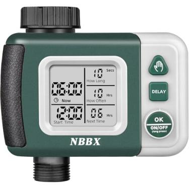 Imagem de NBBX Temporizador de água digital, temporizador programável para mangueira de jardim externo com visor LCD, rega automática, atraso de chuva, modo manual, verde
