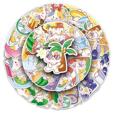 Imagem de Adesivos de gato adoráveis para meninos e meninas, 50 peças populares adesivos de vinil à prova d'água para garrafas de água, laptop, computador, carro, bicicleta, scrapbook, notebook, celular, pacote