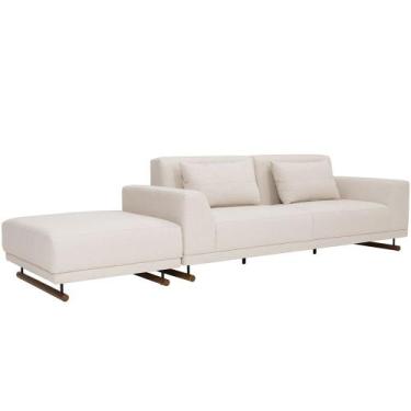 Imagem de Sofá 3 Lugares Para Sala de Estar 180 cm com Puff Cayro C06 Linho Bege