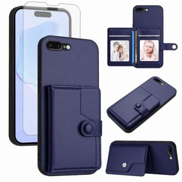 Imagem de Asuwish Capa de telefone para iPhone 7plus 8plus 7/8 Plus capa carteira com protetor de tela de vidro temperado RFID fino suporte para cartão de crédito acessórios para celular i Phone7s 7s + 7+ 8s 8+