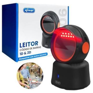 Imagem de Leitor Código De Barras Com Fio Knup, 1D 2D, Fixo Mesa, QRCODE, USB, 5V