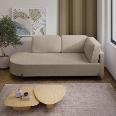 Imagem de Sofá Living Orgânico 2 Lugares 165cm Base de Ferro Braço Direito Norten Bege Claro