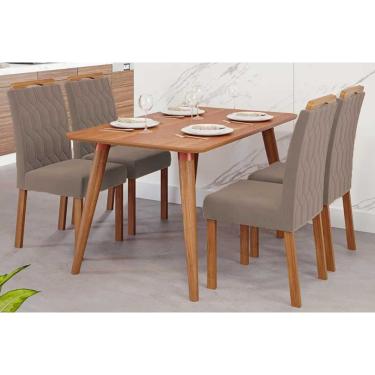 Imagem de Sala de Jantar Completa Adele Tampo Madeirado 130x80cm e 4 Cadeiras Paola Carvalho/Cinamomo - Suede Joli Capuccino - Cimol