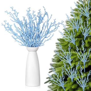 Imagem de Giegxin 6 palitos de árvore de ramos nevados, 40,6 cm artificial, lago, azul, galhos de árvore de Natal, galhos foscos, para decoração de mesa de casa