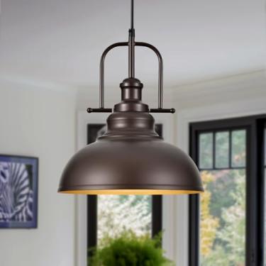 Imagem de TAKEGO Luzes pendentes de casa de fazenda de 30 cm, ilha de cozinha, luminária pendente rústica de bronze polido a óleo, luminária pendente de cúpula vintage, lâmpada de teto suspensa industrial para