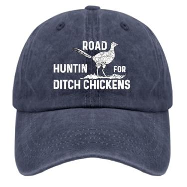 Imagem de zhusear Boné masculino Road Hunting for Ditch Chickens, pigmento, preto, presente para mulheres, bonés de corrida, Azul marinho, tamanho �nico