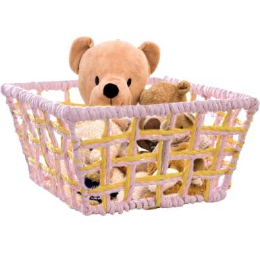 Imagem de Cesta de armazenamento de tecido, decoração rústica de casa de fazenda, cesto organizador multiuso, cesta de tanque de bancada e vaso sanitário para casa, quarto, sala de estar, entrada (rosa e