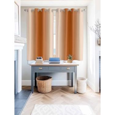Imagem de Cortinas blecaute laranja queimado ombré 153 cm comprimento 2 painéis, cortina de janela superior com ilhós laranja degradê para sala de estar/quarto, cortinas com isolamento térmico de arte moderna