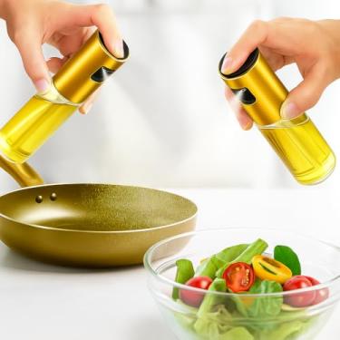 Imagem de Kit 2 Pulverizadores Spray para Azeite e Vinagre 100ml Vidro e Aço Inox Reutilizáveis Pulverização Uniforme Controle de Gordura Saudável Saladas Carnes Grelhados Fácil de Limpar (2 Unidades Dourado)