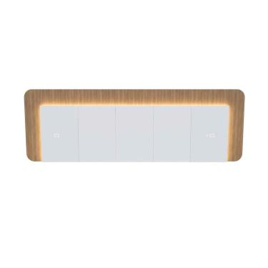 Imagem de Cabeceira Casal Queen 272cm com Led 3000k e Tomadas 100% Mdf Padrão Planejados Mabel Branco/ Louro Freijó Grann