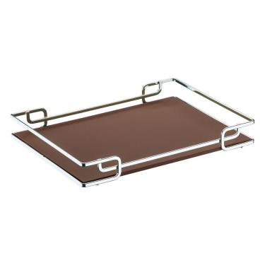 Imagem de Bandeja Multiuso Luana Tampo Couríss. Caramelo 37X57 Cromada