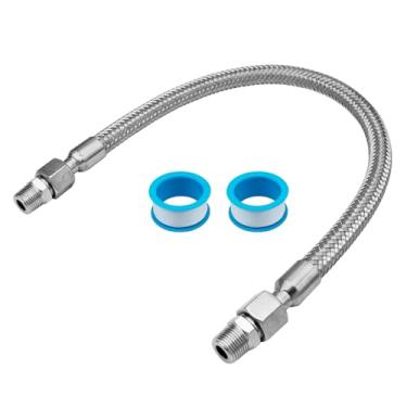 Imagem de Mangueira jumper compressor, tubo macho NPT de 9,5 cm, comprimento de 50,8 cm, 450 psi, 398 °C, mangueira de metal de aço inoxidável de rotação livre com conectores em ambas as extremidades