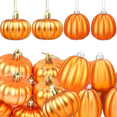 Imagem de Pinenjoy 12 peças de enfeites de abóbora para pendurar no outono, 5 cm, decorações de bola de abóbora laranja para Ação de Graças, outono, colheita, festa de aniversário, decoração de árvore de Natal